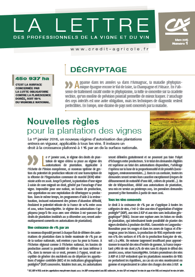 La lettre aux professionnels de la vigne et du vin  N° 1/2015