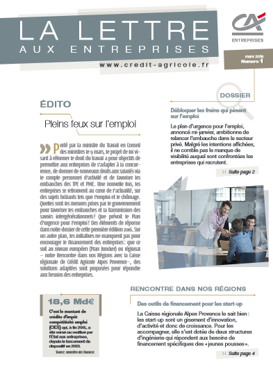 Lettre aux entreprises n°1/2016