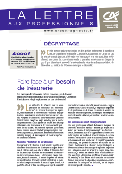 Lettre aux professionnels n°3/2015