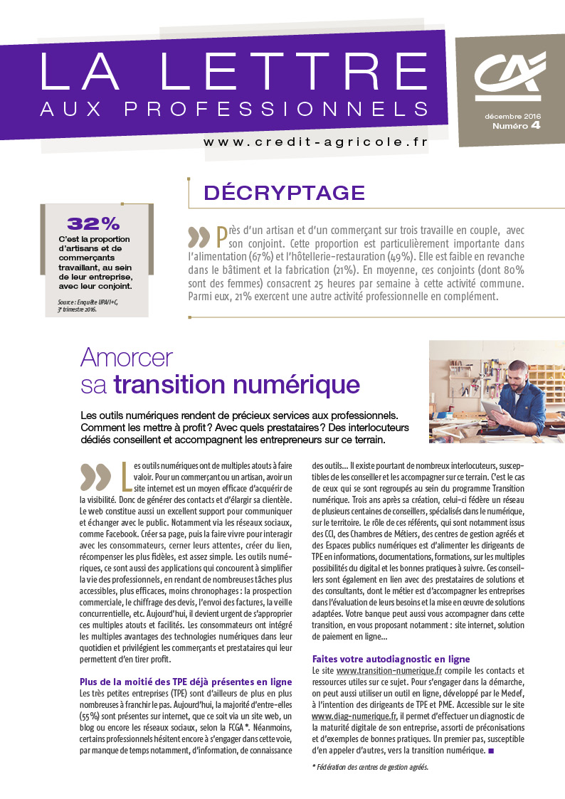 lettre aux professionnels - n°4/2016