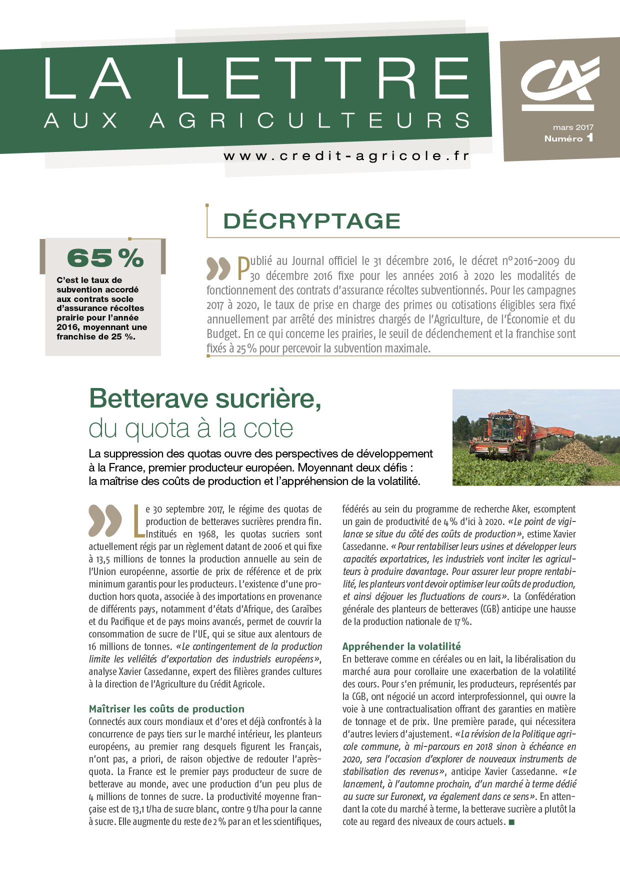 Lettre aux agriculteurs n°1/2017 