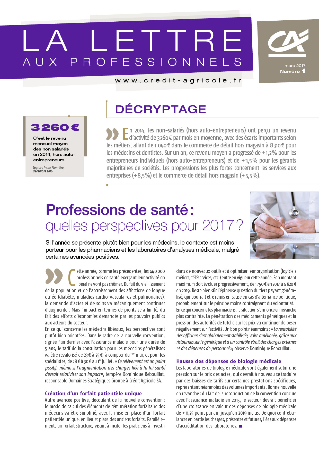 lettre aux professionnels - n°1/2017