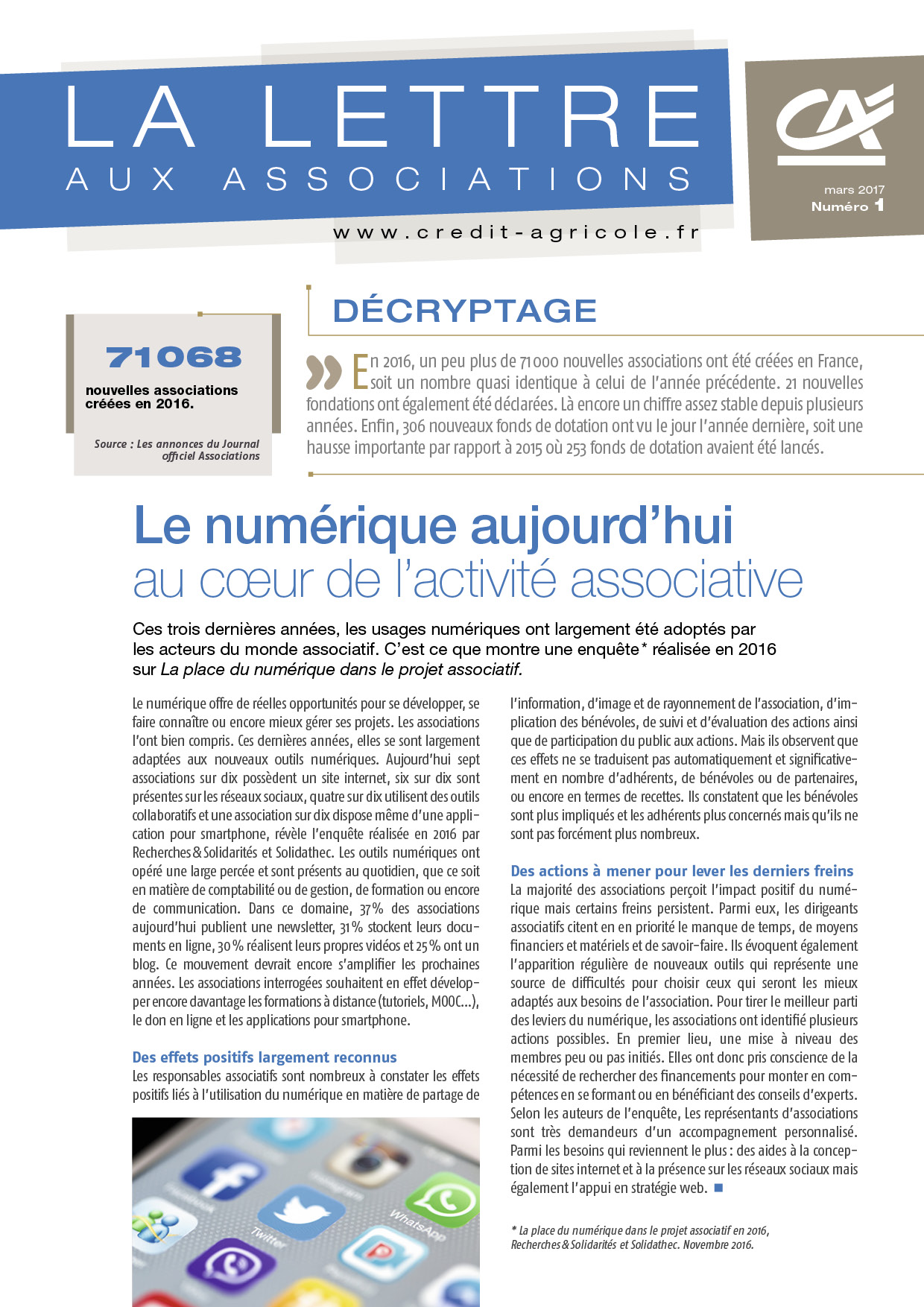 Lettre aux associations - n°1/2017