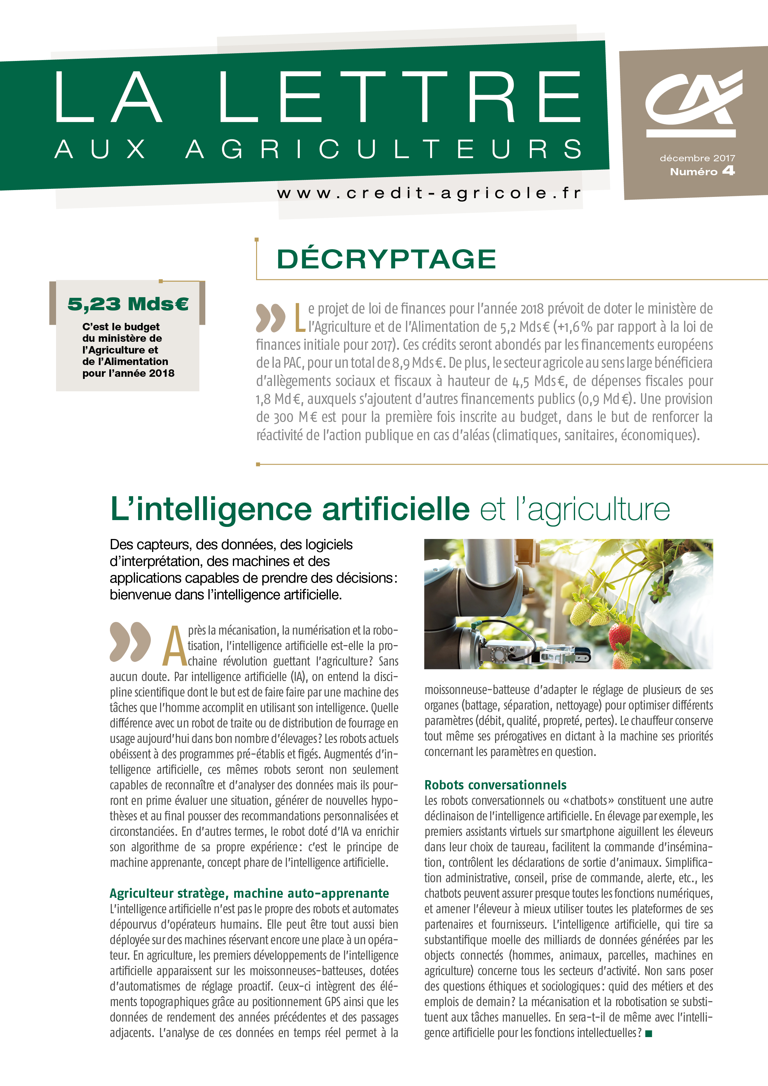 Lettre aux agriculteurs - n°4/2017