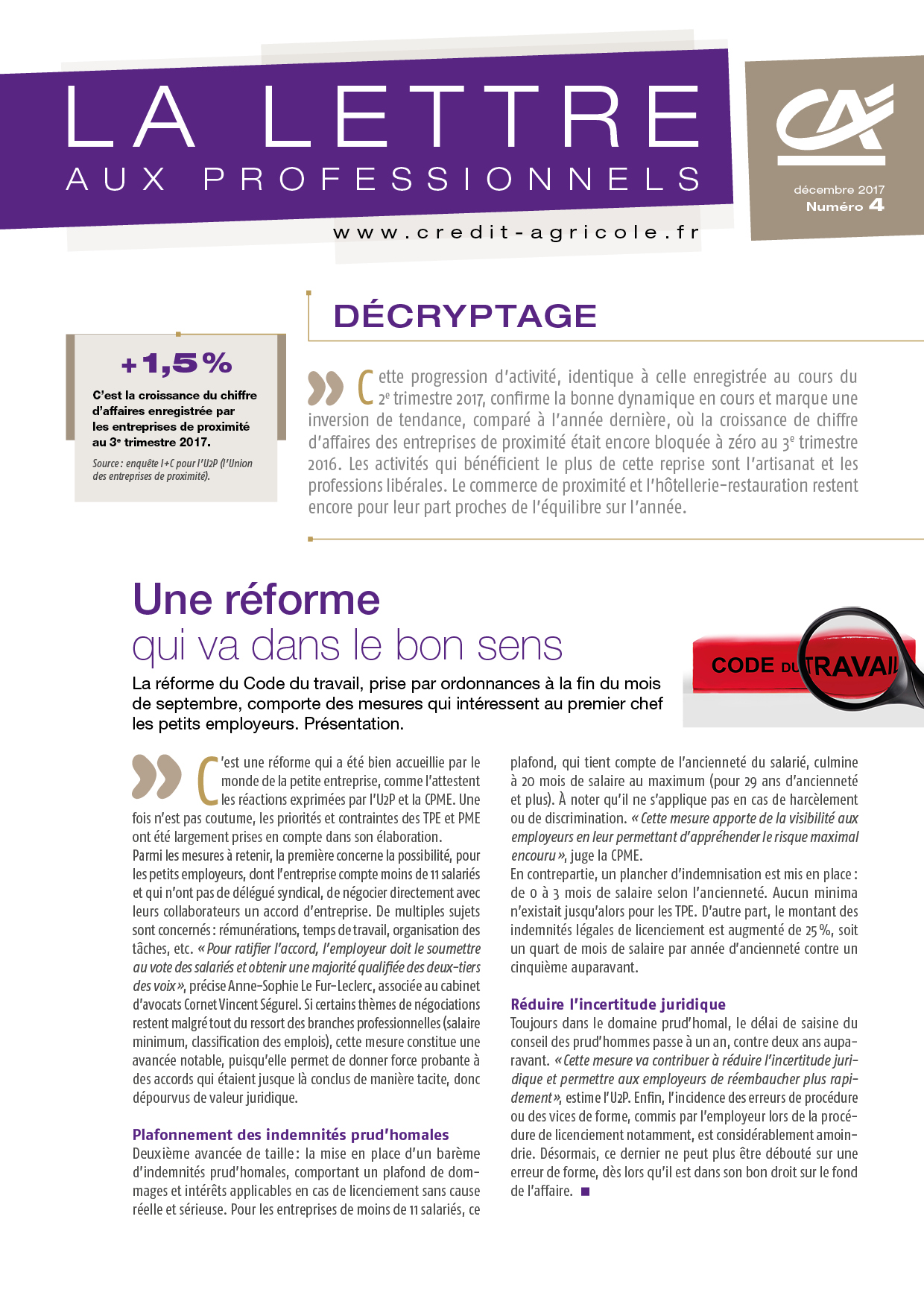 Lettre aux professionnels - n°4/2017