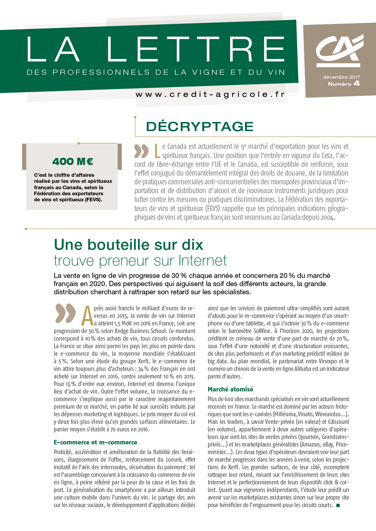 Lettre des professionnels de la vigne et du vin - N°4/2017