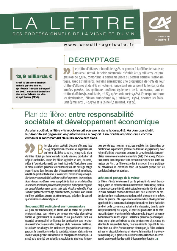 Lettre aux professionnels de la vigne et du vin - n°1/2018