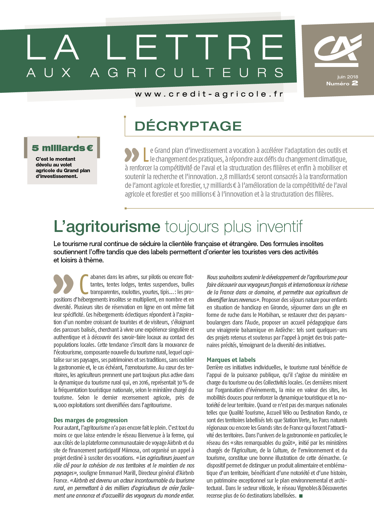 Lettre aux agriculteurs n°2/2018