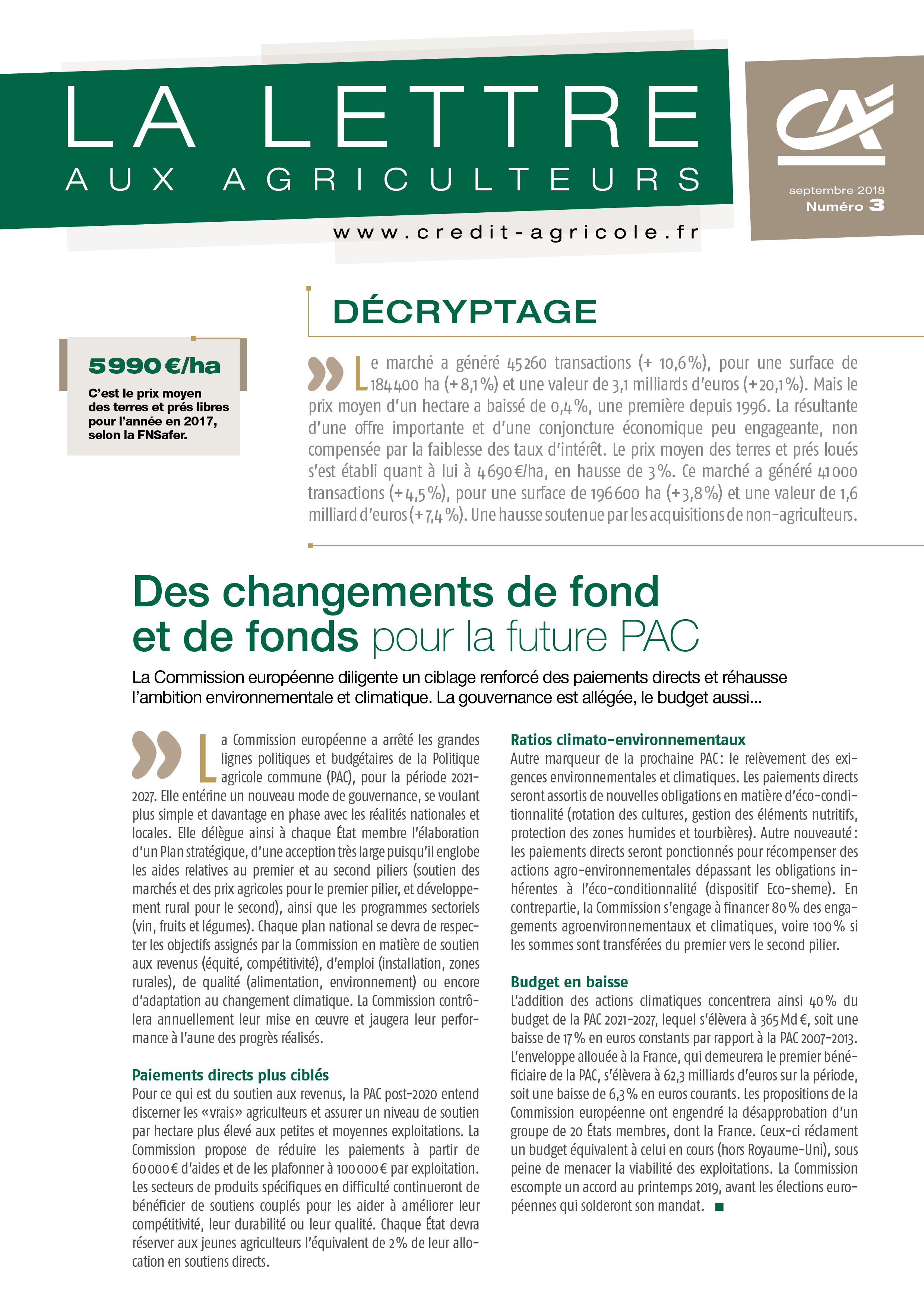 Lettre aux agriculteurs - n°3/2018