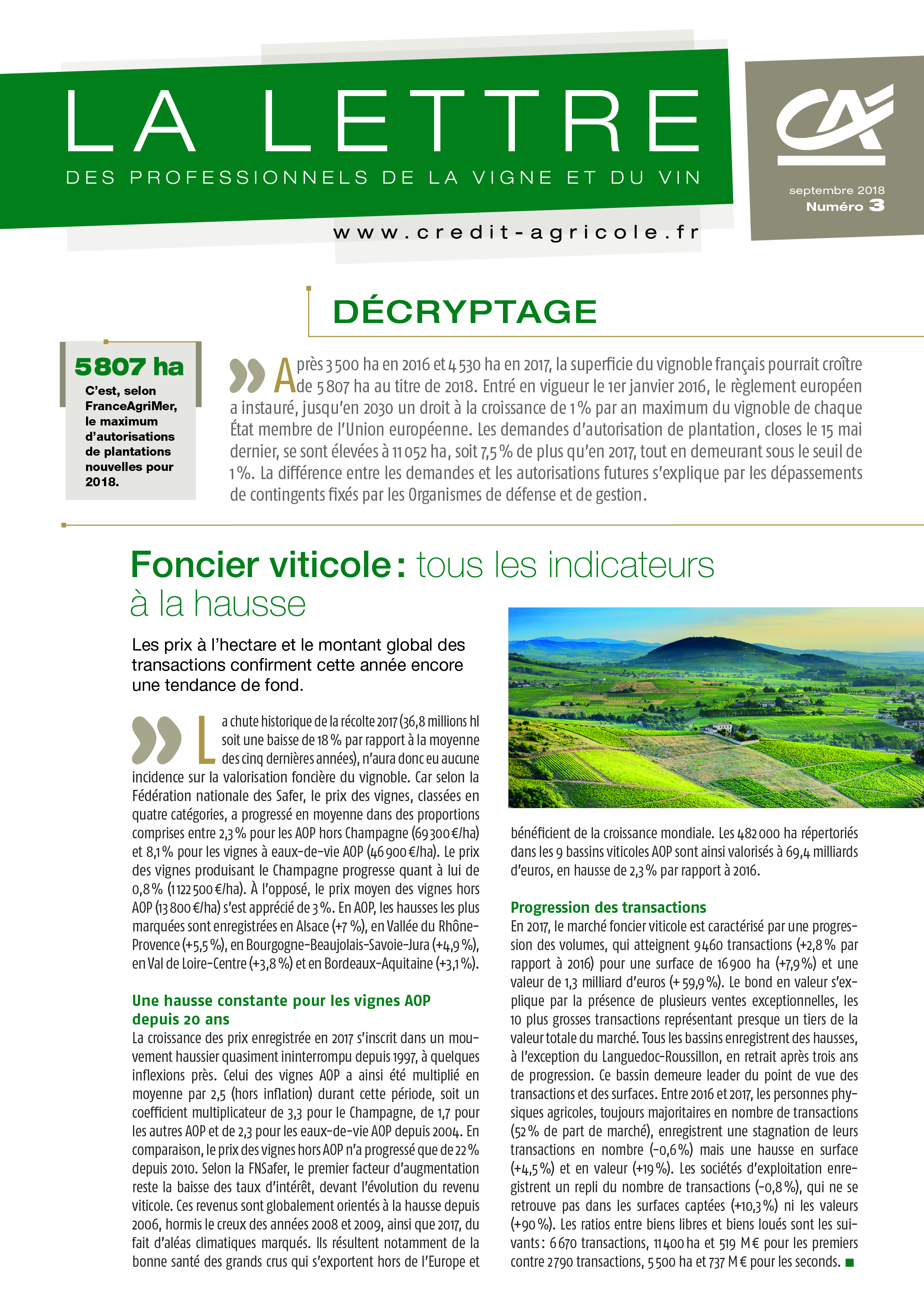 Lettre aux professionnels de la vigne et du vin - n°3/2018