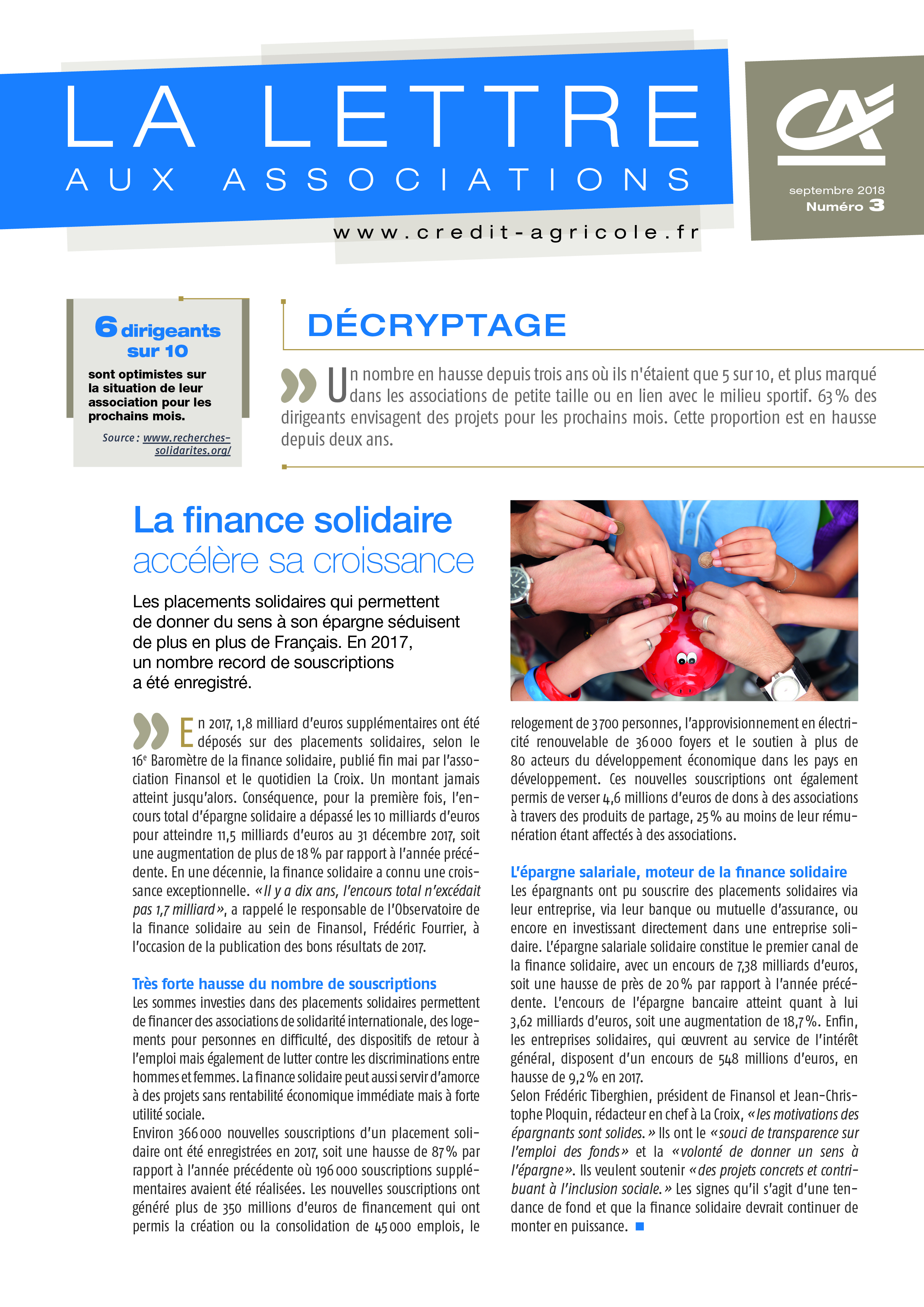 Lettre aux associations - n°3/2018